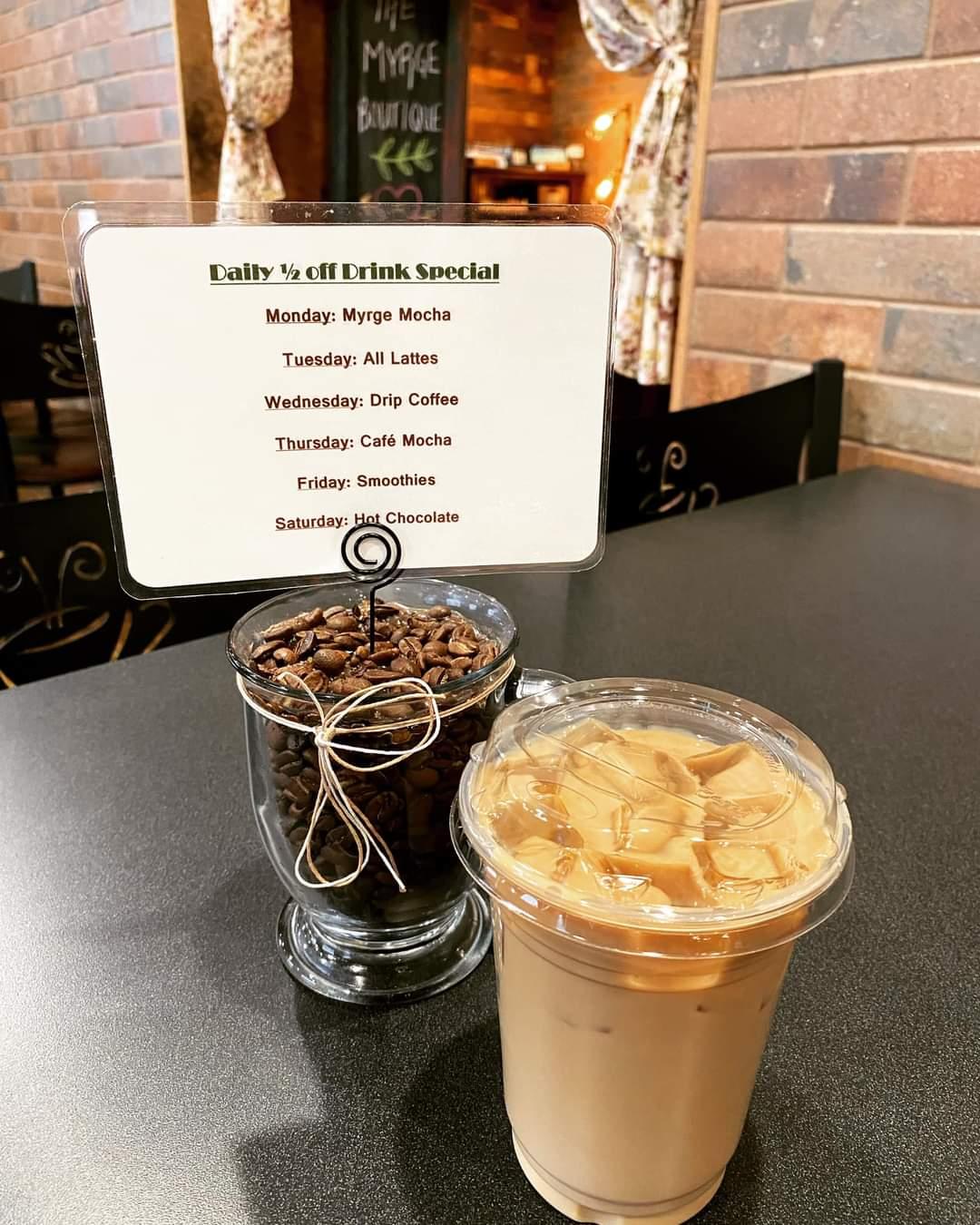 Iced coffee drinks found at The Myrge